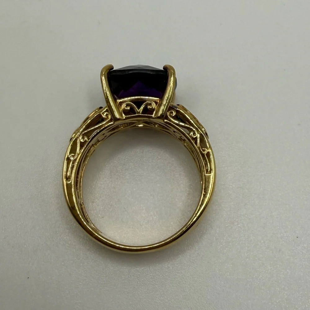 Gems En Vogue Amethyst 925 Gold Ring Sz 7.75
